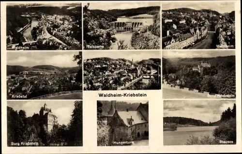 Ak Waldheim in Mittelsachsen, Talsperre, Stausee, Burg, Hungerturm