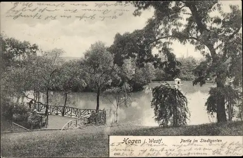 Ak Hagen in Westfalen, Stadtgarten, See