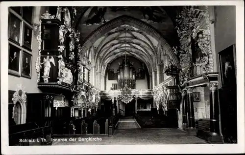 Ak Schleiz im Vogtland Thüringen, Inneres der Bergkirche, Orgel