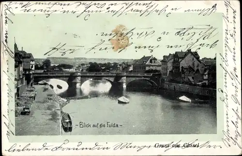 Ak Kassel in Hessen, Blick auf die Fulda mit Brücke und Stadt