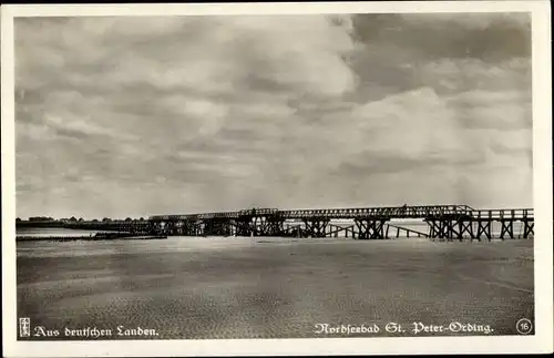 Ak Nordseebad Sankt Peter Ording, Brücke, Tiefebbe