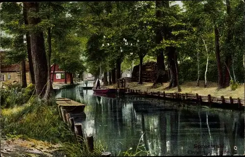 Ak Lehde Lübbenau im Spreewald, Einfahrt, Boote