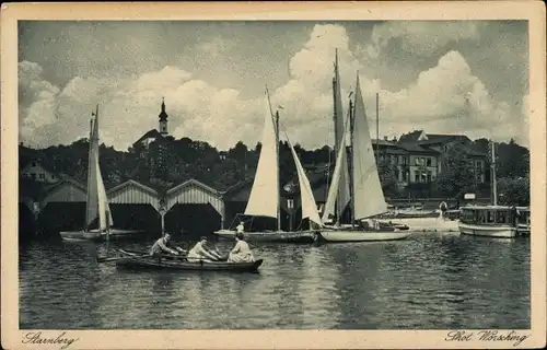 Ak Starnberg Oberbayern, Partie am Starnberger See, Segelboote