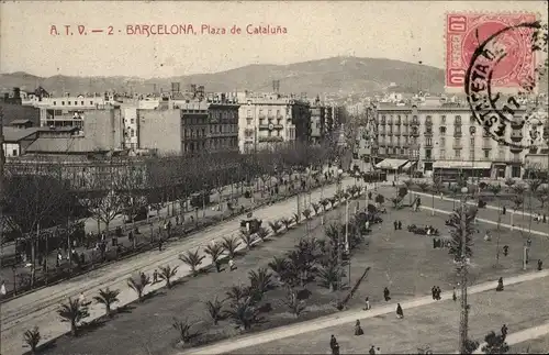 Ak Barcelona Katalonien Spanien, Plaza de Cataluña, Plaça de Catalunya