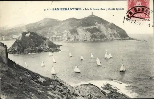 Ak Donostia San Sebastian Baskenland, Segelboote, Isla de Santa Clara, Monte Igueldo