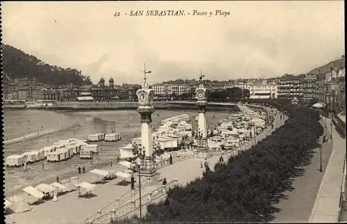 Ak Donostia San Sebastian Baskenland, Strand, Promenade