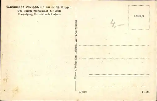 Ak Oberschlema Bad Schlema im Erzgebirge Sachsen, Konzertplatz, Kurhotel, Kurhaus