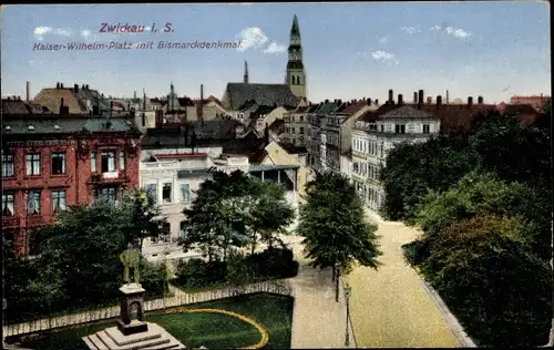 Ak Zwickau in Sachsen, Kaiser Wilhelm Platz, Bismarckdenkmal