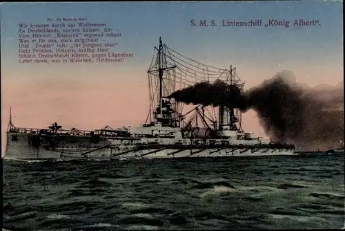 Ak Deutsches Kriegsschiff, SMS Linienschiff König Albert, Kaiserliche Marine