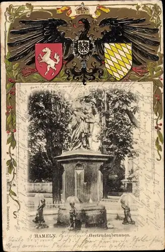 Wappen Passepartout Ak Hameln an der Weser Niedersachsen, Gertrudenbrunnen
