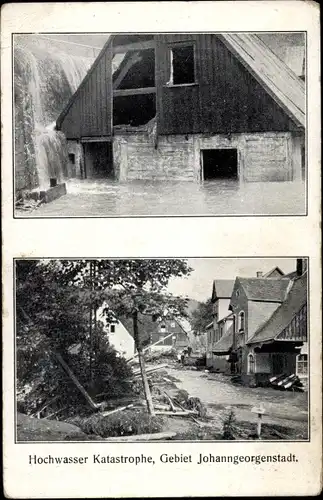 Ak Johanngeorgenstadt im Erzgebirge, Zerstörte Wohnhäuser, Hochwasser