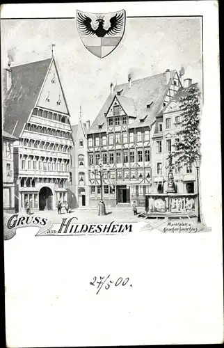 Ak Hildesheim Niedersachsen, Wappen der Stadt,Marktplatz u. das alte Haus