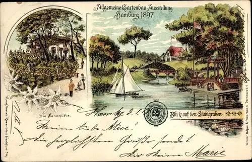 Litho Hamburg, Allgemeine Gartenbauausstellung 1897, Stadtgraben