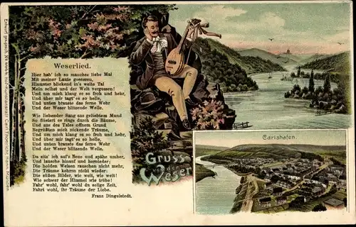 Ak Höxter Nordrhein Westfalen, Stadtansicht vom Felsenkeller, Weserlied von Dingelstedt Franz,