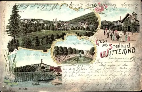 Litho Halle an der Saale, Solbad Wittekind, Burg Giebichenstein, Kurhaus Garten, Trinkhalle