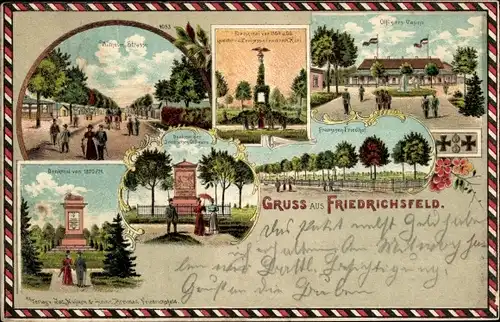Ak Friedrichsfeld Voerde am Niederrhein, Kriegerdenkmal, Offizierkasino, Franzosenfriedhof