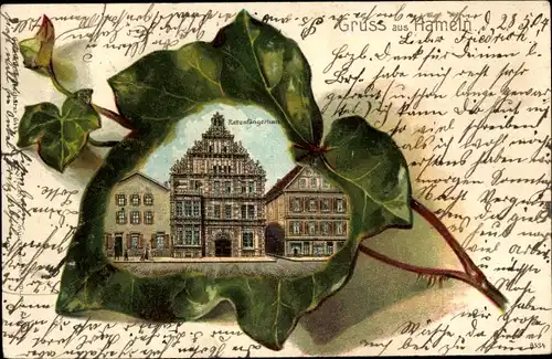 Efeublatt Litho Hameln an der Weser Niedersachsen, Rattenfängerhaus