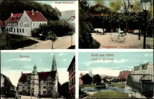 Ak Alfeld an der Leine, Rathaus, Hotel Waldlust, Garten