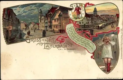 Präge Wappen Ak Lauterbach in Hessen, Straßenpartie, Weinendes Kind