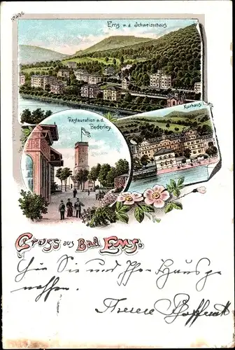 Ak Bad Ems an der Lahn, Schweizerberg, Kurhaus, Gasthof a. d. Bederley