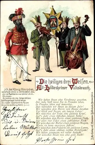 Litho Hildesheim in Niedersachsen, Glückwunsch Neujahr, Die heiligen drei Weisen
