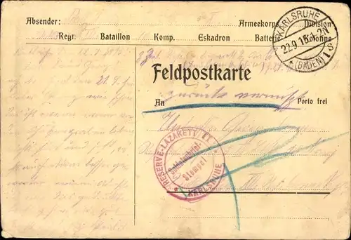 Ak Karlsruhe in Baden, Reservelazarett 2, Baugwerkschule