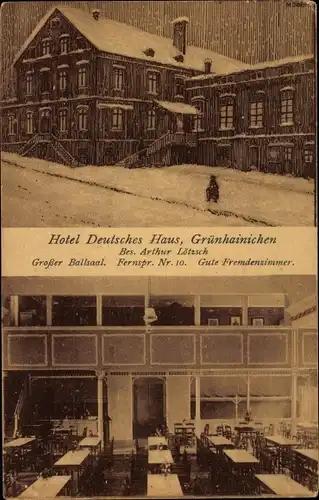Ak Grünhainichen im Erzgebirge, Hotel Deutsches Haus, Winter, Saal