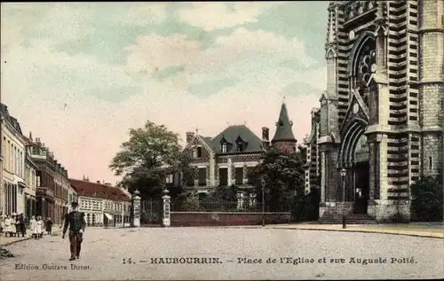 Ak Haubourdin Nord, Place de l'Eglise, Rue Auguste Potie