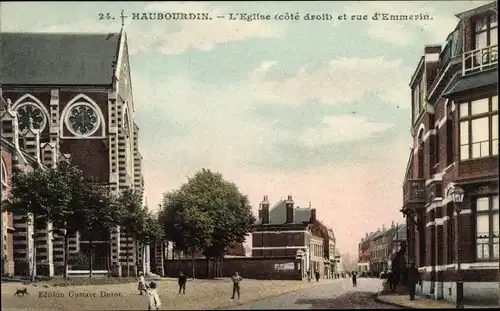 Ak Haubourdin Nord, Kirche, Rue d'Emmerin