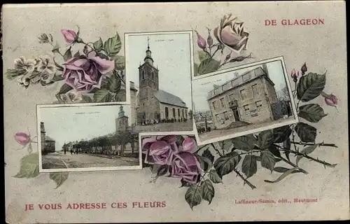 Ak Glageon Nord, Kirche, Rathaus, eine Straße