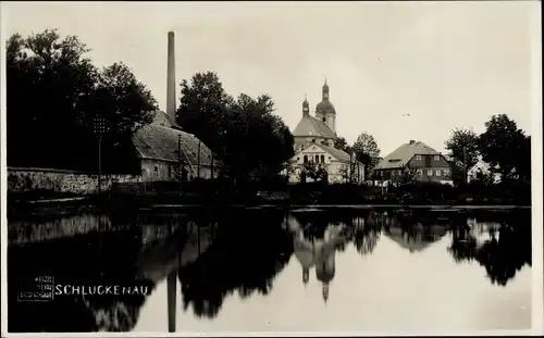 Ak Šluknov Schluckenau Region Aussig, Kirche, Vereinshaus