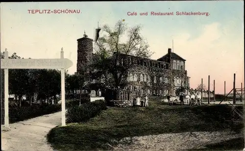 Ak Teplice Šanov Teplitz Schönau Region Aussig, Cafe und Restaurant Schlackenburg