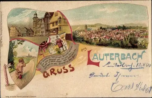 Litho Lauterbach an der Lauter Vogelsbergkreis, Strumpf verloren, weinendes Kind, Panorama