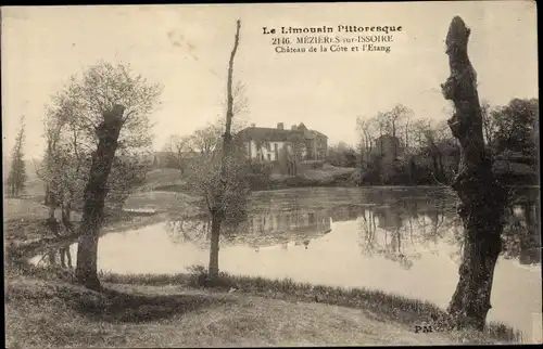 Ak Mezieres sur Issoire Haute Vienne, Chateau de la Cote, Etang