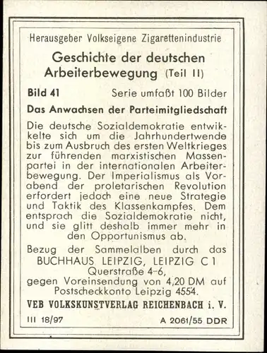 Sammelbild Geschichte der deutschen Arbeiterbewegung, 41 Anwachsen der Parteimitgliedschaft