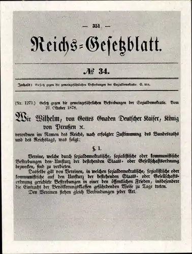 Sammelbild Geschichte der deutschen Arbeiterbewegung, 15 Reichsgesetzblatt, Sozialistengesetz