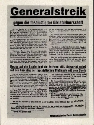 Sammelbild Geschichte der deutschen Arbeiterbewegung, 58 Aufruf der KPD zum Generalstreik 1933