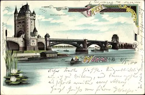 Litho Worms am Rhein, Ernst-Ludwigsbrücke