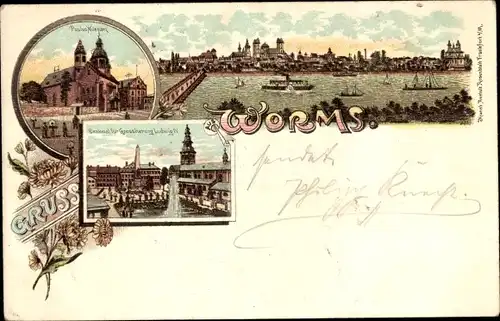 Litho Worms am Rhein, Paulus-Museum, Großherzog-Ludwig IV-Denkmal