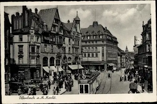 Ak Offenbach am Main Hessen, Markt, Straßenbahn-Linie Nr. 16