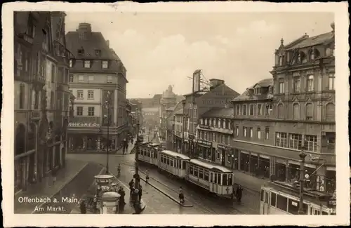 Ak Offenbach am Main Hessen, Markt, Straßenbahnen