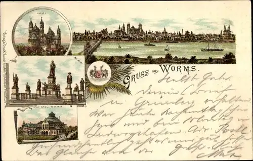 Litho Worms am Rhein, Dom, Lutherdenkmal, Festspielhaus