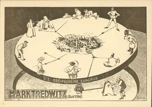 Künstler Ak Tagray, Marktredwitz Bayern, Drehscheibe Europas, Schnittpunkt Verkehrslinien, I. WK