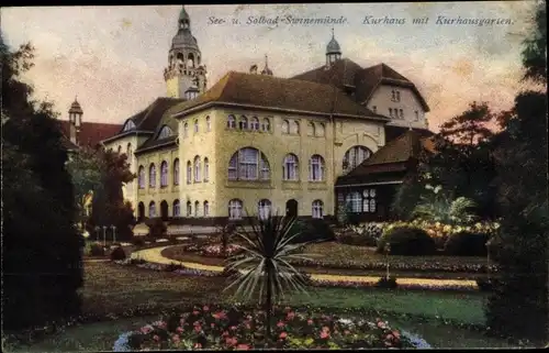 Ak Świnoujście Swinemünde Pommern, Kurhaus, Kurhausgarten