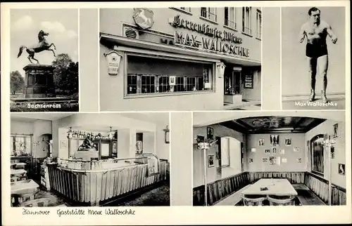 Ak Hannover in Niedersachsen, Max Walloschke Portrait, Gaststätte, Bar, Speisesaal, Sachsenross