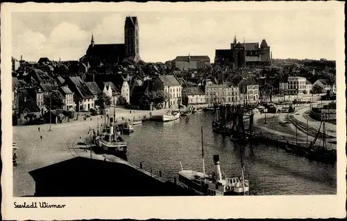 Ak Wismar in Mecklenburg, Hafen, Kirche, Boote