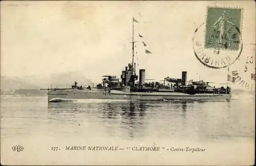 Ak Französisches Kriegsschiff Claymore, Französische Marine
