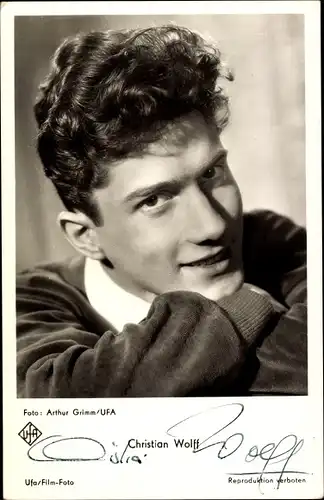 Ak Schauspieler Christian Wolff, Portrait, Ufa Film, Autogramm