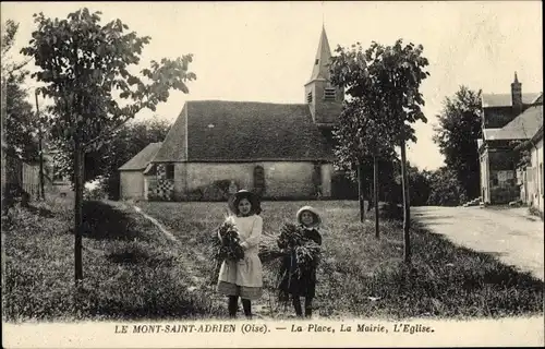 Ak Le Mont Saint Adrien Oise, Platz, Rathaus, Kirche