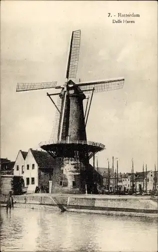 Ak Rotterdam Südholland Niederlande, Windmühle am Hafen